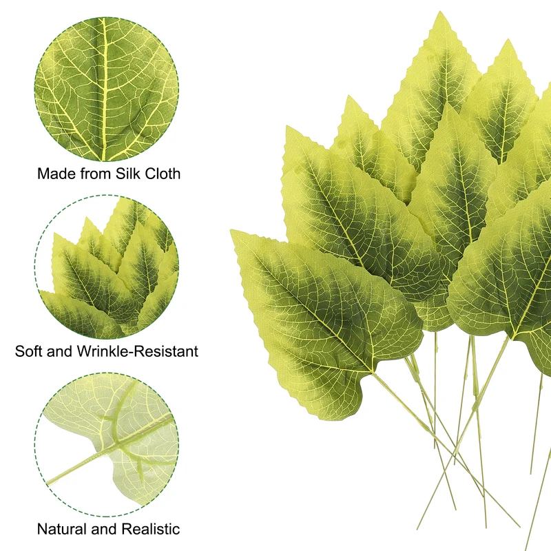 11x4.3" Artificial Green Leaves, 60 Pcs Bulk Greenery Leaves Fake Sunflower Leaves Fake Leaves for Wedding Bouquets Wreaths Decor
