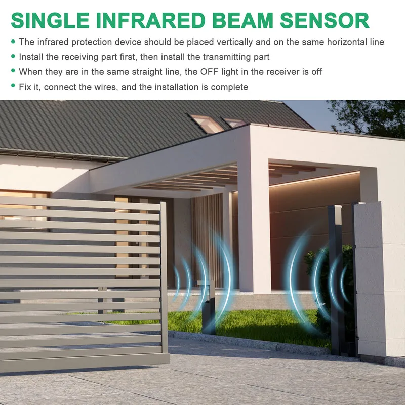 Garage Door Sensor, Wireless Single Infrared Gate Beam Photocell Sensor, 1 Set