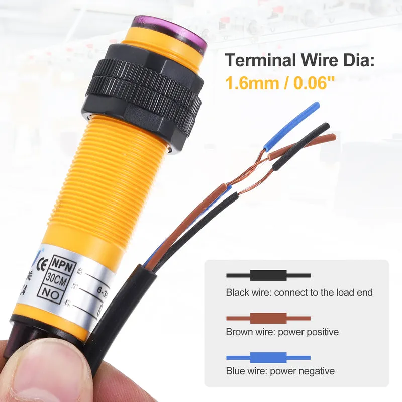 M18 30CM 6-36VDC Diffuse Photoelectric Sensor Adjustable NPN NC