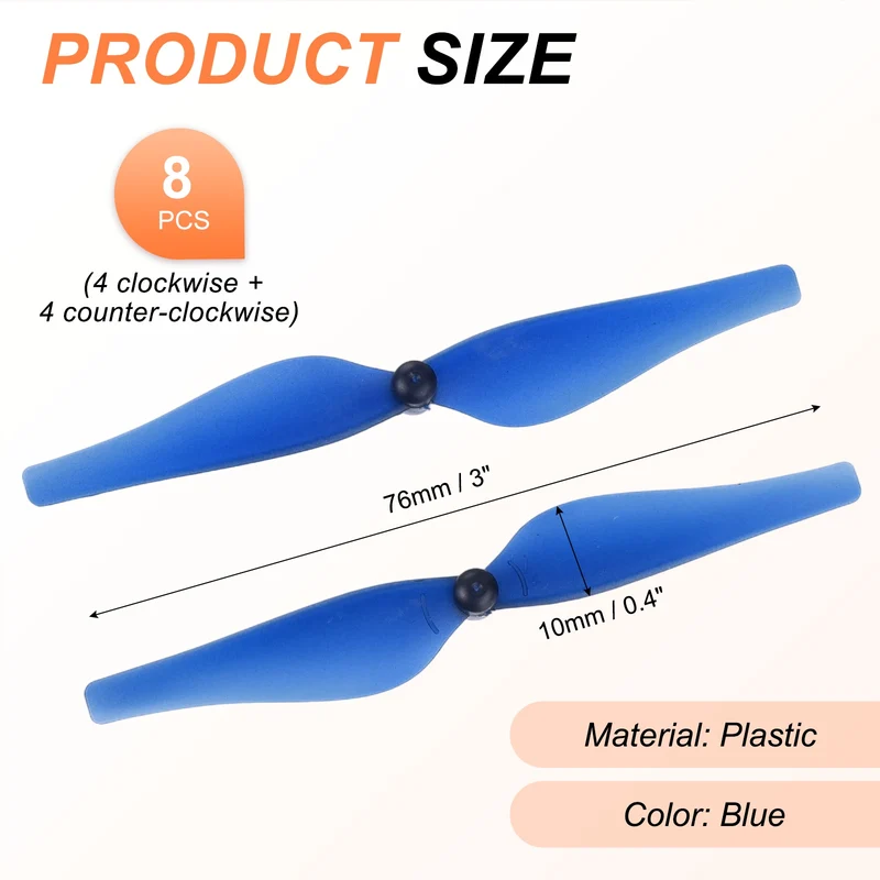 8Pcs 3 Inch Plastic Propellers for Tello RC Quadcopter Blue