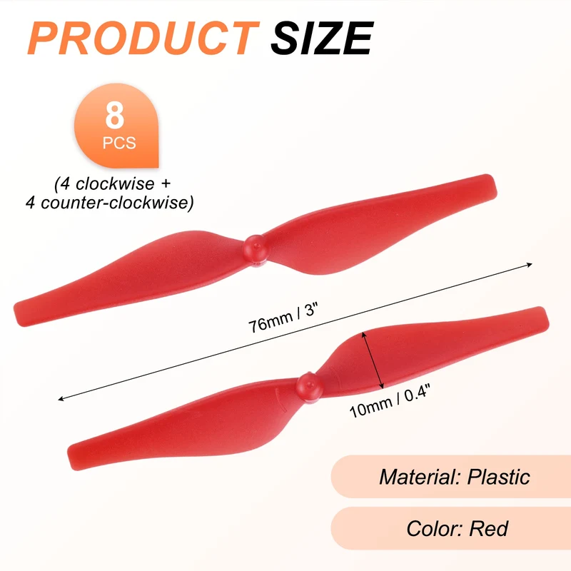 8Pcs 3 Inch Plastic Propellers for Tello RC Quadcopter Red