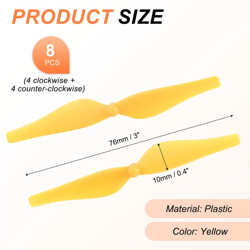 8Pcs 3 Inch Plastic Propellers for Tello RC Quadcopter Yellow
