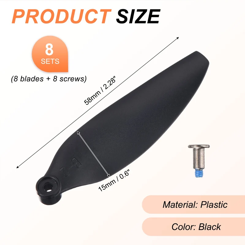 8Pcs 2.3" Plastic Propellers for Mini 3 Quadcopter Black