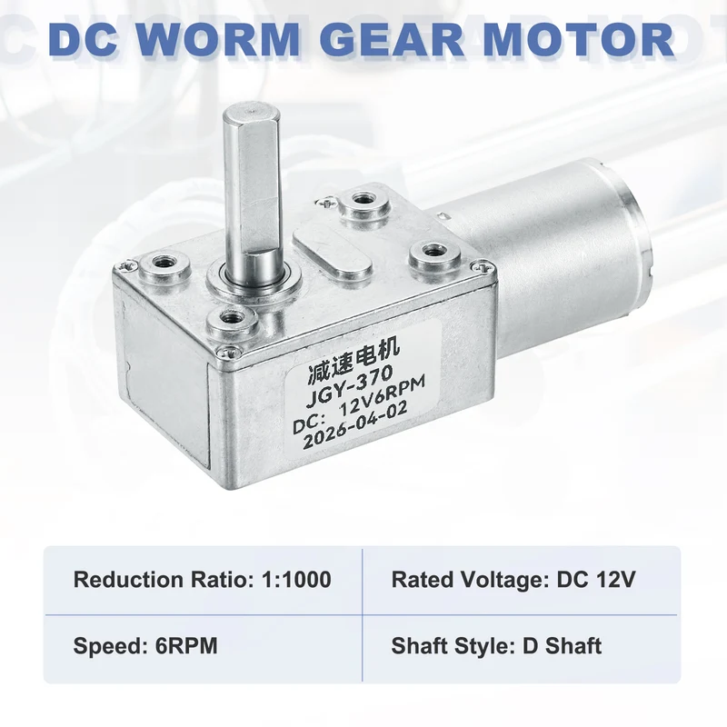 DC 12V 6RPM High Torque Worm Geared Motor JGY-370 Motor with Bracket Screws