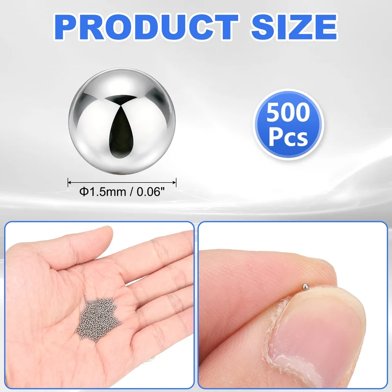 500-Pack Bearing Balls, 1.5mm 304 Stainless Steel G100 Metal Precision Balls