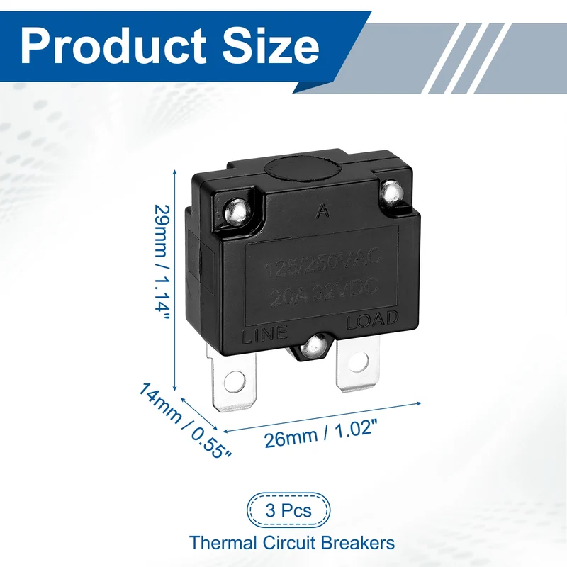 3pcs Thermal Circuit Breakers Automatic Reset 20A 125/250VAC 32VDC