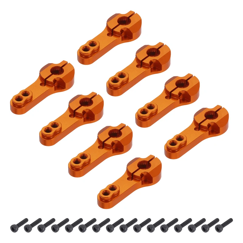 8 Pcs Metal Servo Horn 25T Steering Arm 35mm Length Orange