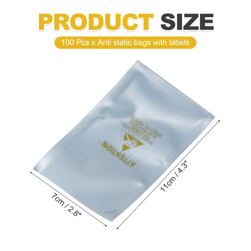 100 Pcs Anti Static Bags Shielding Bag 2.8" x 4.3" Open Top, Silver Gray