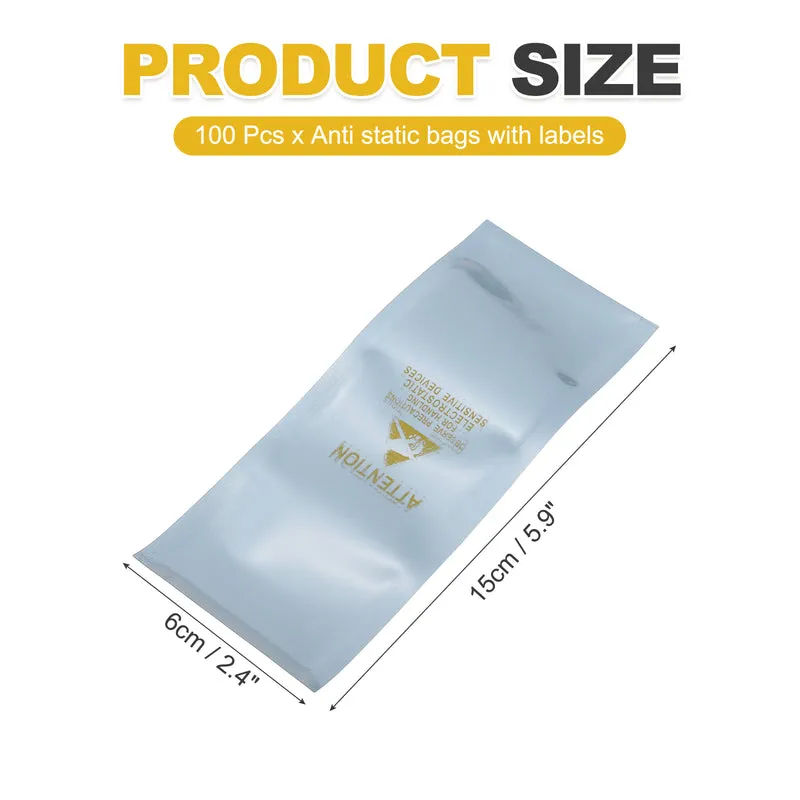 100 Pcs Anti Static Bags Shielding Bag 2.4" x 5.9" Open Top, Silver Gray