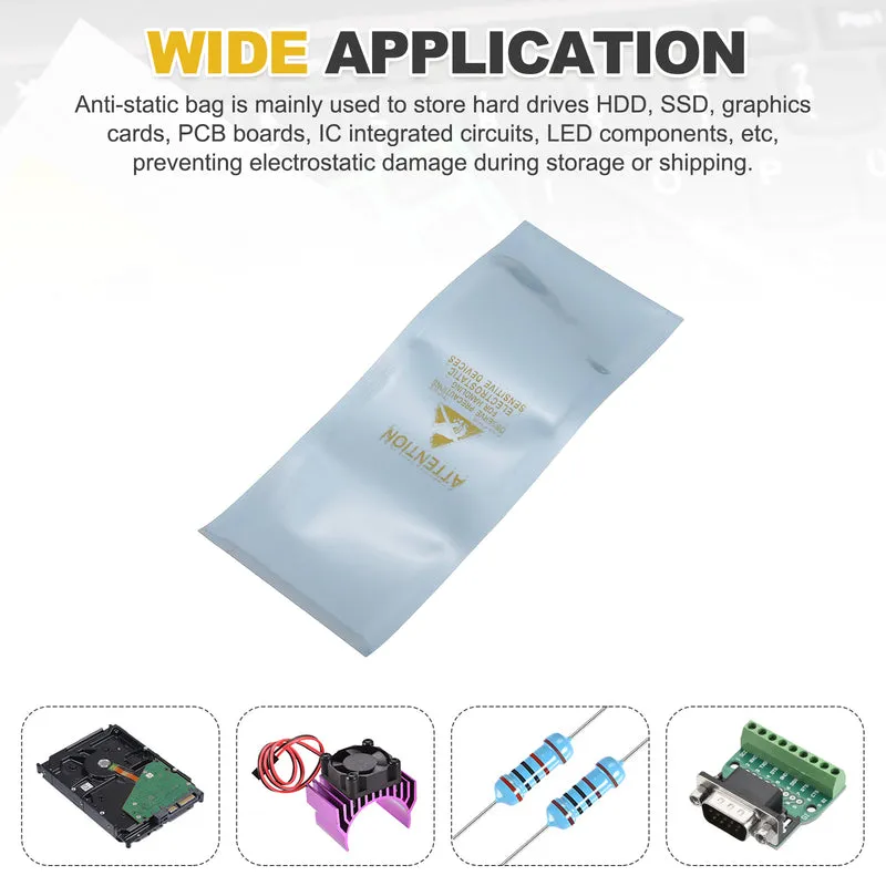 100 Pcs Anti Static Bags Shielding Bag 2.4" x 5.9" Open Top, Silver Gray