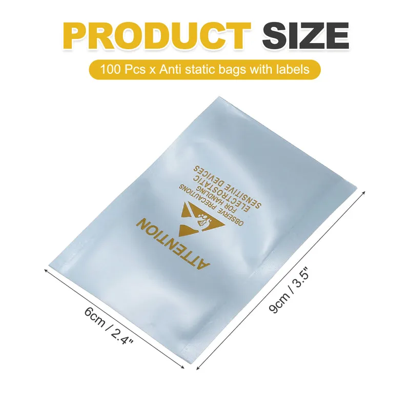 100 Pcs Anti Static Bags Shielding Bag 2.4" x 3.5" Open Top, Silver Gray