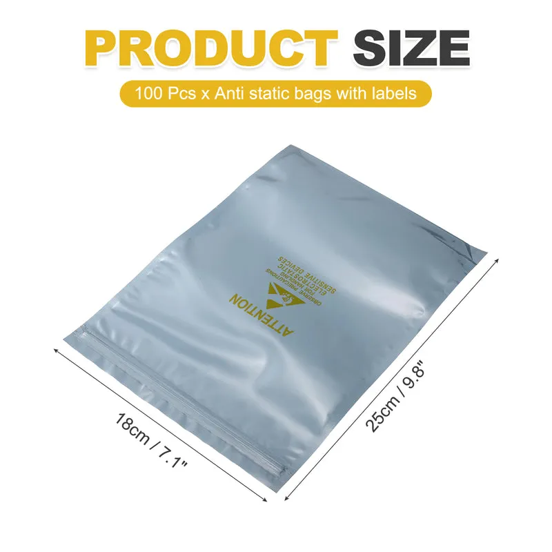 100 Pcs Anti Static Shielding Bag 7.1" x 9.8" Resealable ESD Bags, Silver Gray