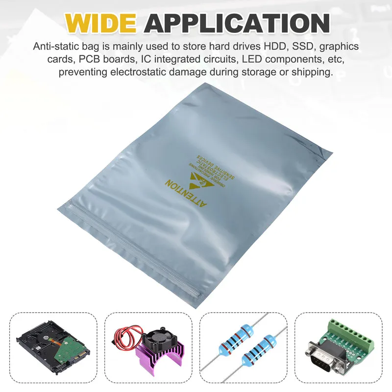 100 Pcs Anti Static Shielding Bag 7.1" x 9.8" Resealable ESD Bags, Silver Gray