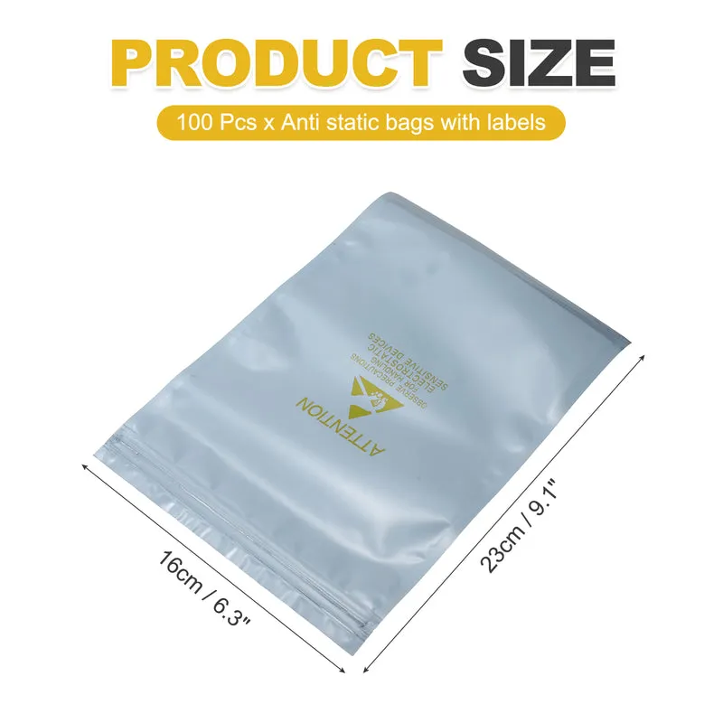 100 Pcs Anti Static Shielding Bag 6.3" x 9.1" Resealable ESD Bags, Silver Gray