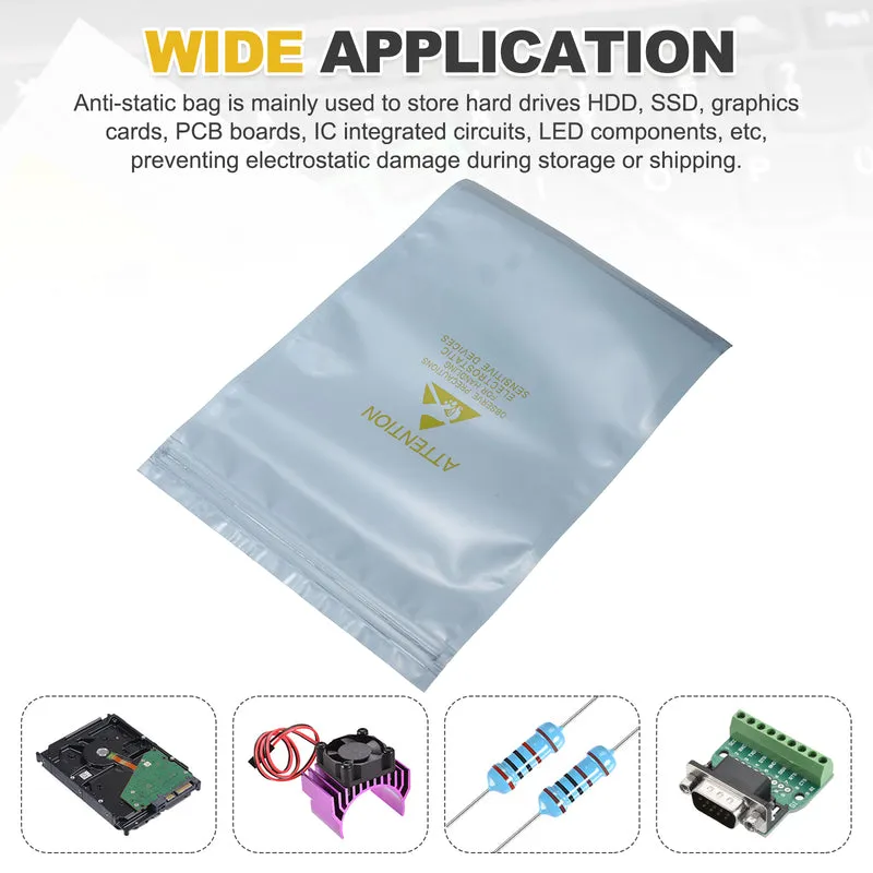 100 Pcs Anti Static Shielding Bag 6.3" x 9.1" Resealable ESD Bags, Silver Gray