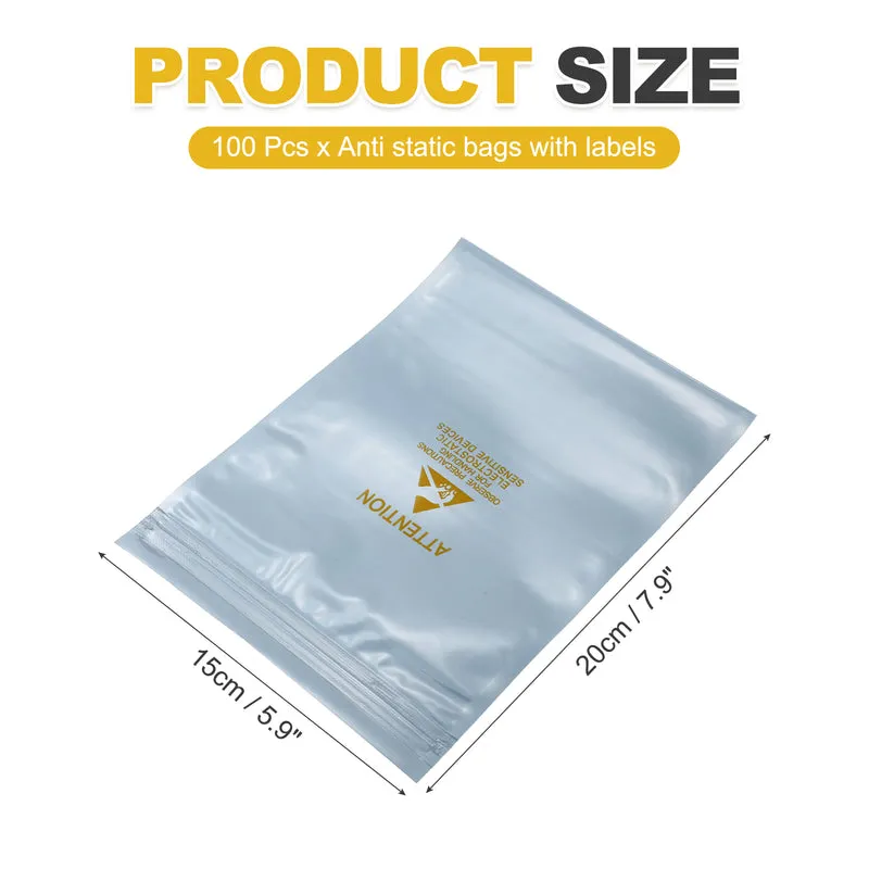 100 Pcs Anti Static Shielding Bag 5.9" x 7.9" Resealable ESD Bags, Silver Gray
