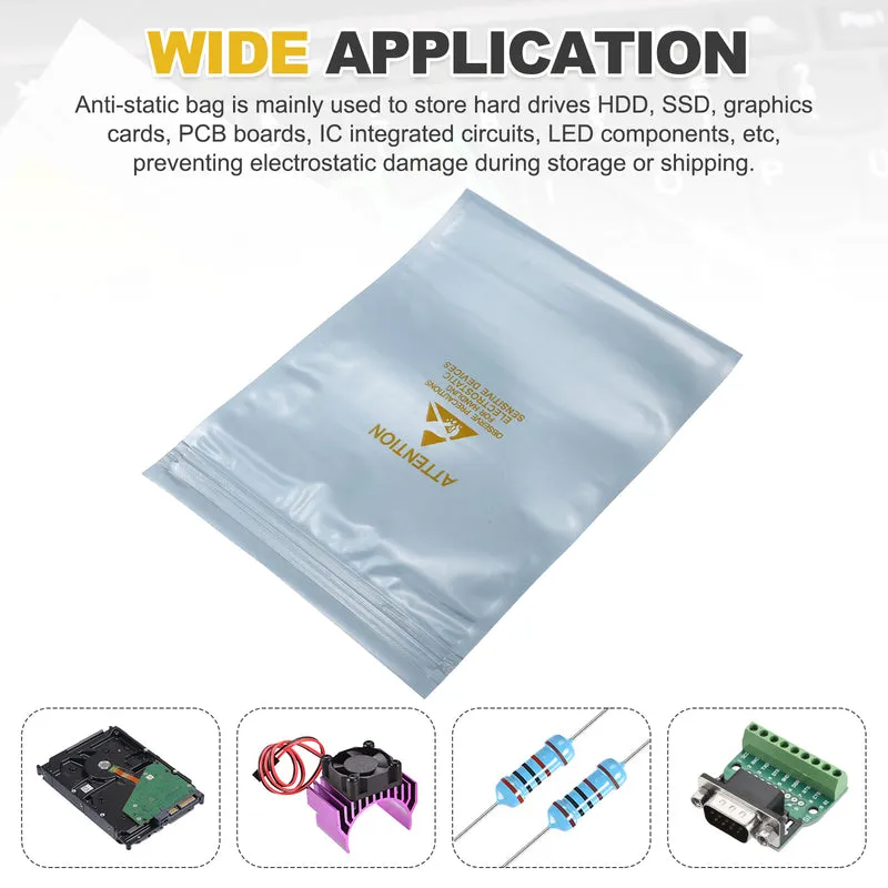 100 Pcs Anti Static Shielding Bag 5.9" x 7.9" Resealable ESD Bags, Silver Gray