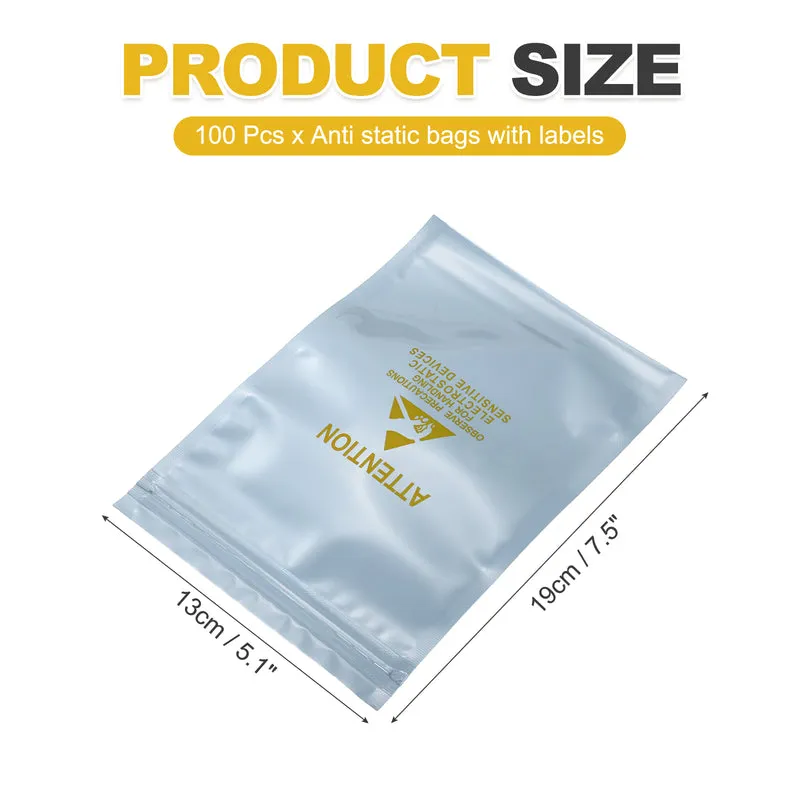 100 Pcs Anti Static Shielding Bag 5.1" x 7.5" Resealable ESD Bags, Silver Gray