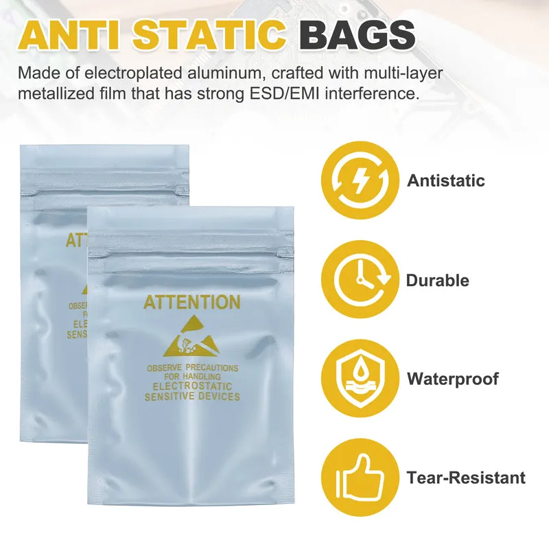 100 Pcs Anti Static Shielding Bag 5.1" x 7.5" Resealable ESD Bags, Silver Gray
