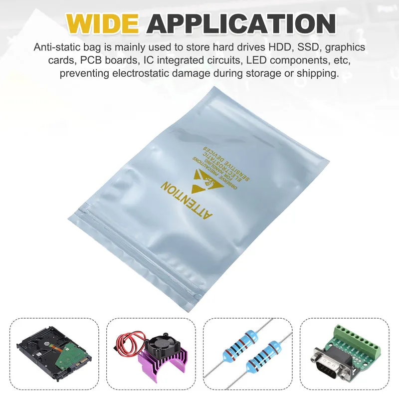 100 Pcs Anti Static Shielding Bag 5.1" x 7.5" Resealable ESD Bags, Silver Gray