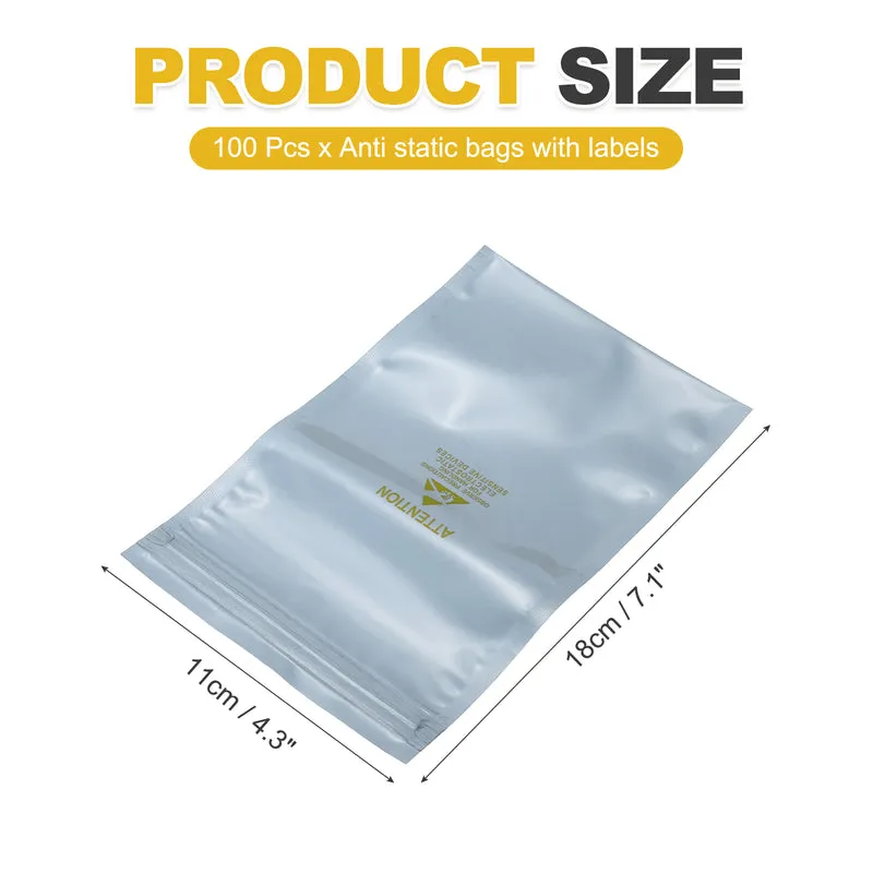 100 Pcs Anti Static Shielding Bag 4.3" x 7.1" Resealable ESD Bags, Silver Gray