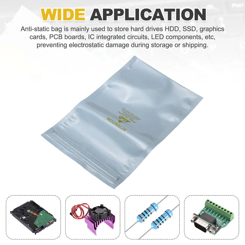 100 Pcs Anti Static Shielding Bag 4.3" x 7.1" Resealable ESD Bags, Silver Gray