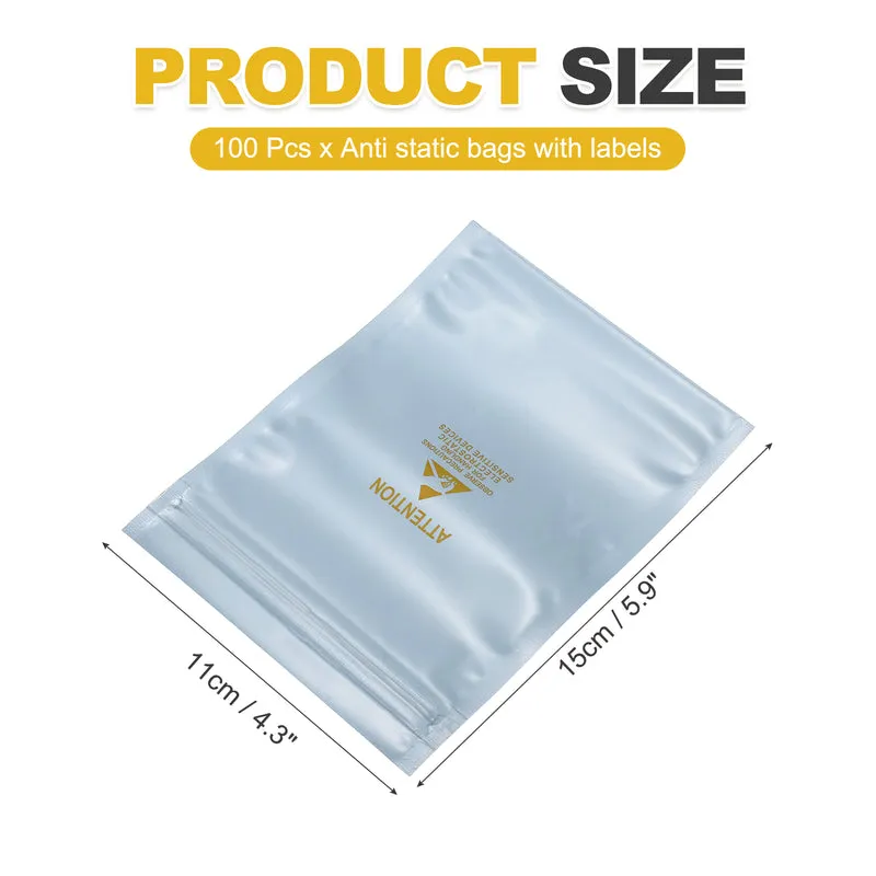 100 Pcs Anti Static Shielding Bag 4.3" x 5.9" Resealable ESD Bags, Silver Gray