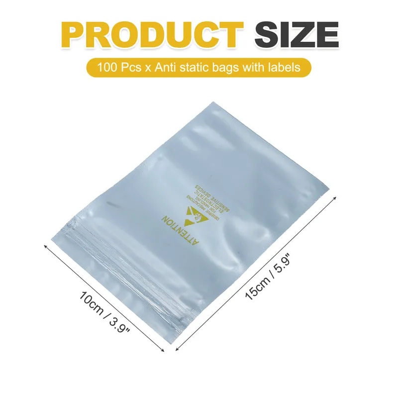 100 Pcs Anti Static Shielding Bag 3.9" x 5.9" Resealable ESD Bags, Silver Gray