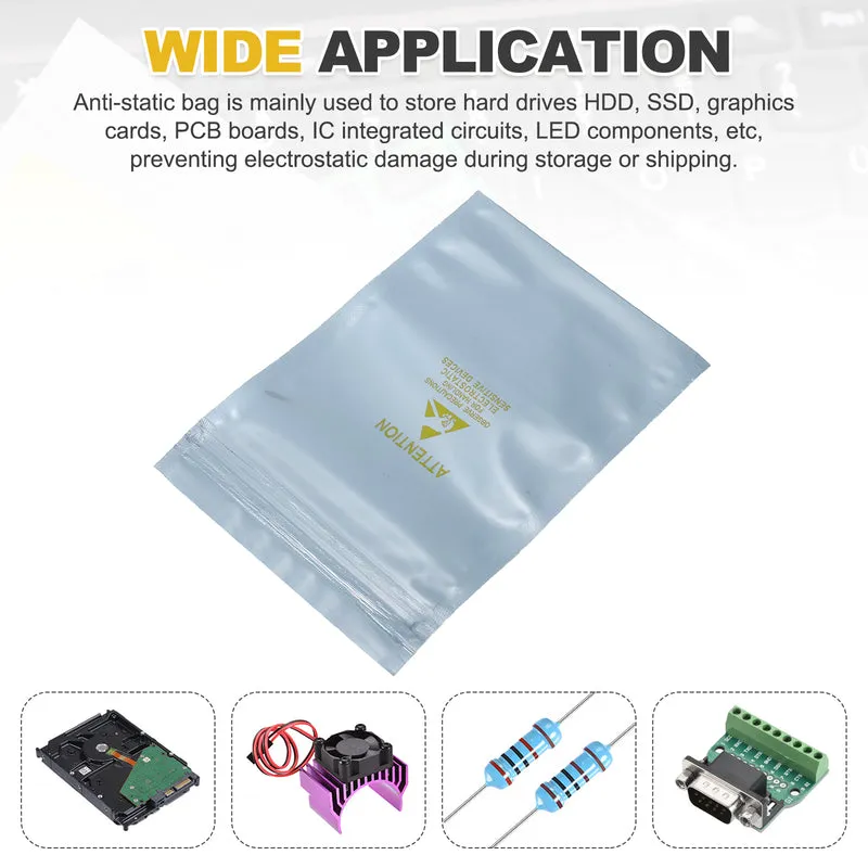 100 Pcs Anti Static Shielding Bag 3.9" x 5.9" Resealable ESD Bags, Silver Gray