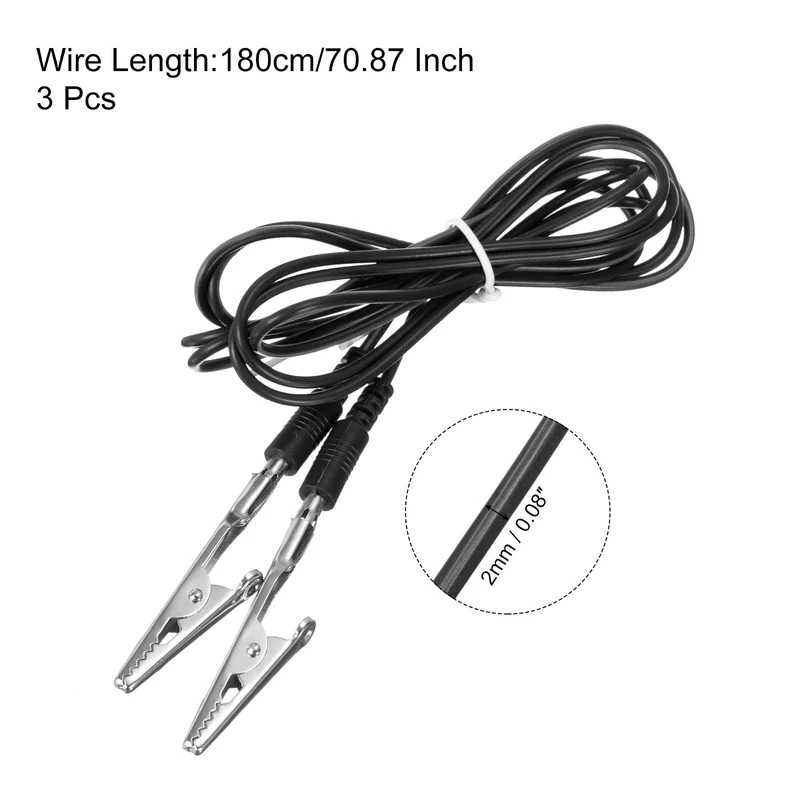 3Pcs ESD Grounding Cable Cord with Alligator Clip 180cm/70.87 Inch Black
