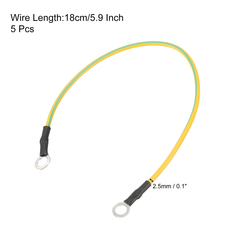 ESD Grounding Cable Cord 18cm/7.09 Inch Yellow,Green,5 Pcs