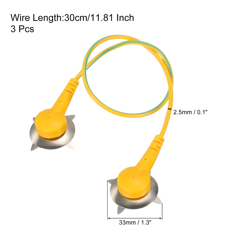 ESD Grounding Cable Cord Clip 30cm/11.81 Inch Yellow,Green,3 Pcs