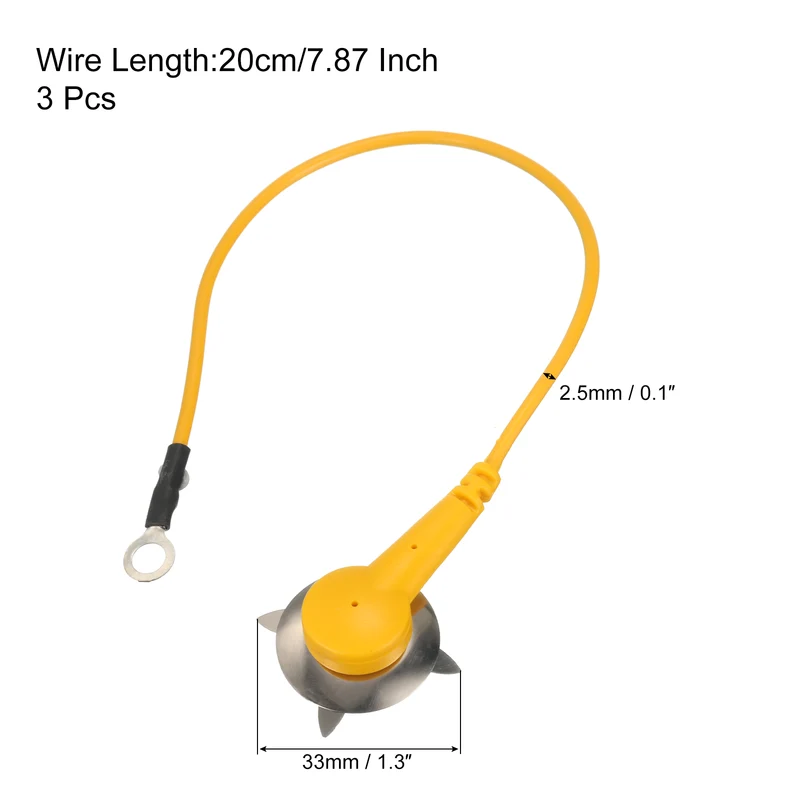 ESD Grounding Cable Cord Clip 20cm/7.87 Inch Yellow,3 Pcs