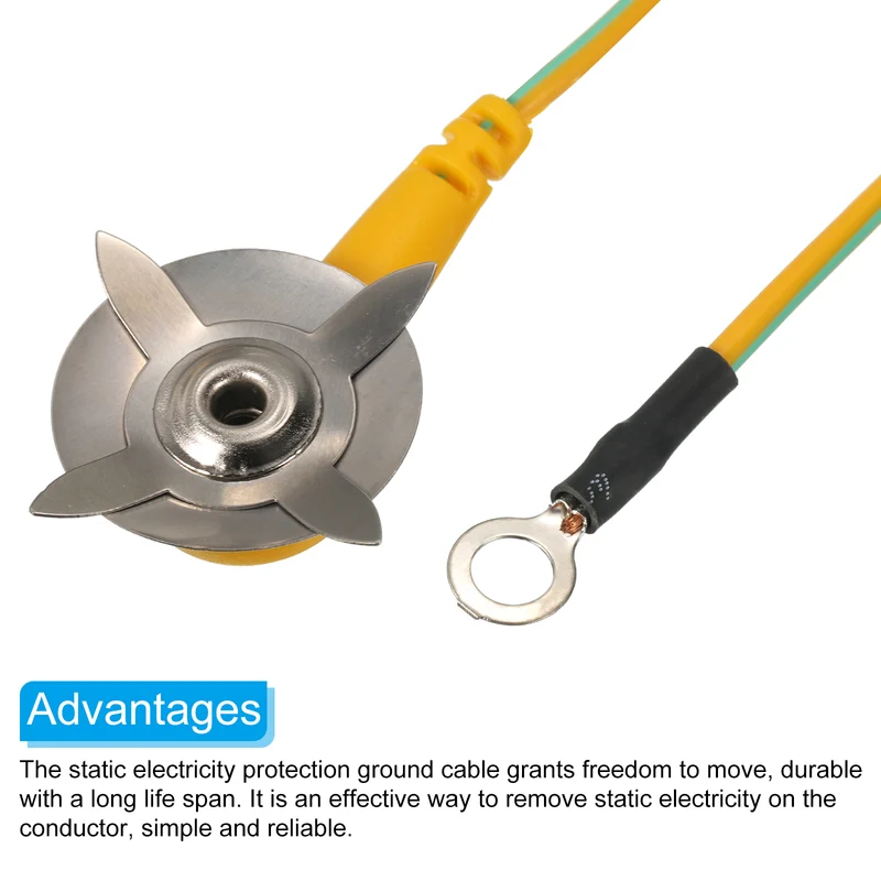 ESD Grounding Cable Cord Clip 20cm/7.87 Inch Yellow,3 Pcs