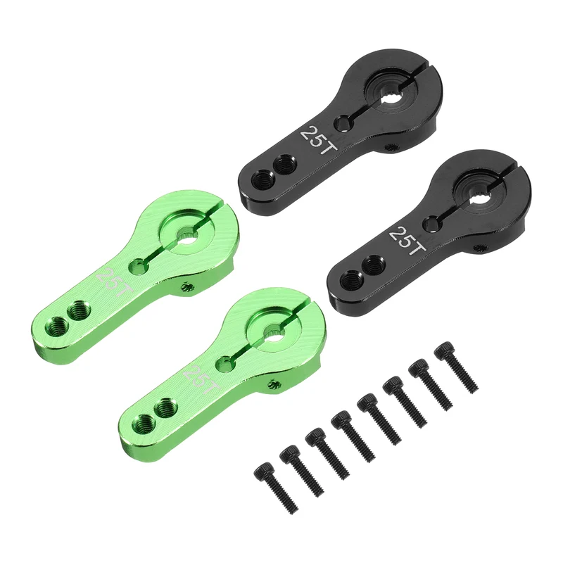 4 Pcs Aluminum Alloy 25T Steering Servo Arm Horn for DIY RC Car, Black/Green