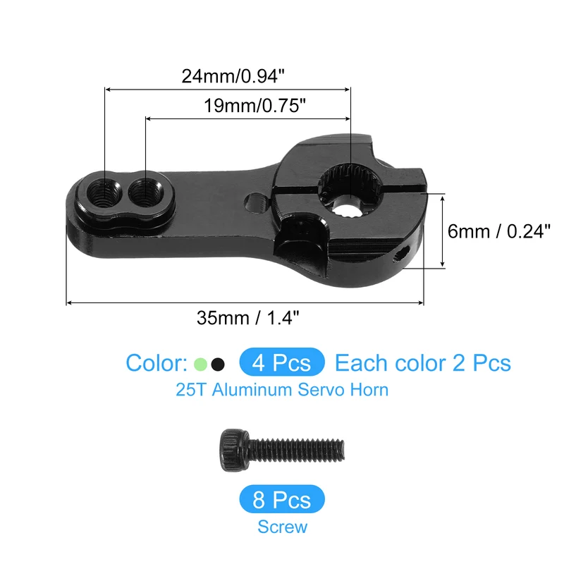 4 Pcs Aluminum Alloy 25T Steering Servo Arm Horn for DIY RC Car, Black/Green