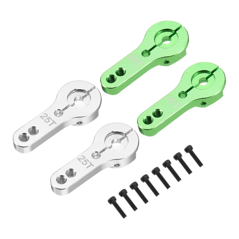 4 Pcs Aluminum Alloy 25T Steering Servo Arm Horn for DIY RC Car, Green/Silver