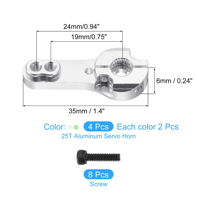 4 Pcs Aluminum Alloy 25T Steering Servo Arm Horn for DIY RC Car, Green/Silver