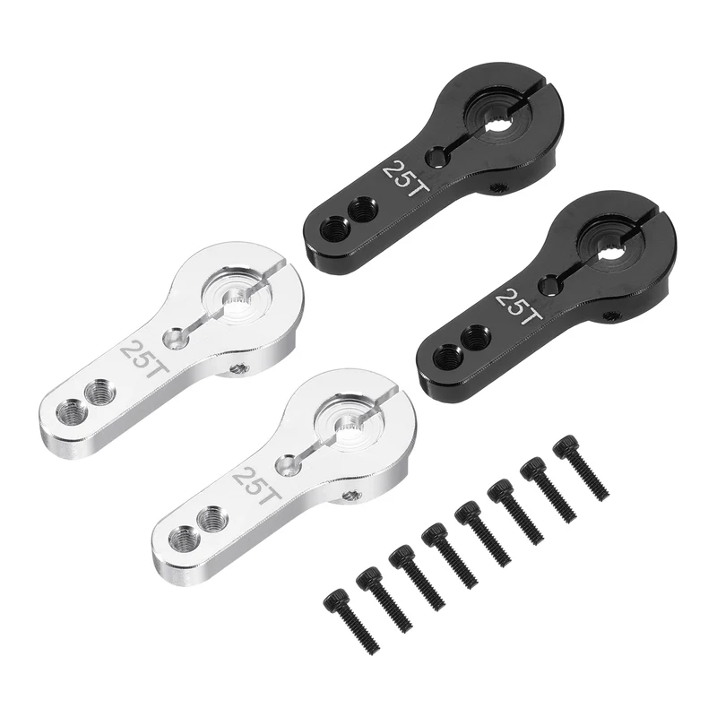 4 Pcs Aluminum Alloy 25T Steering Servo Arm Horn for DIY RC Car, Black/Silver