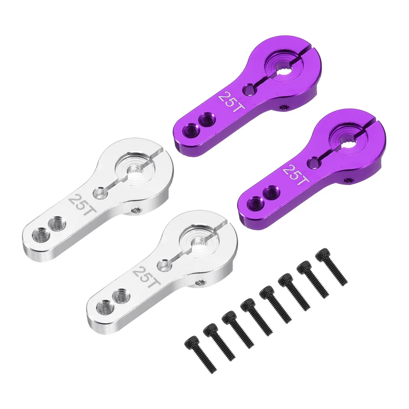4 Pcs Aluminum Alloy 25T Steering Servo Arm Horn for DIY RC Car, Purple/Silver