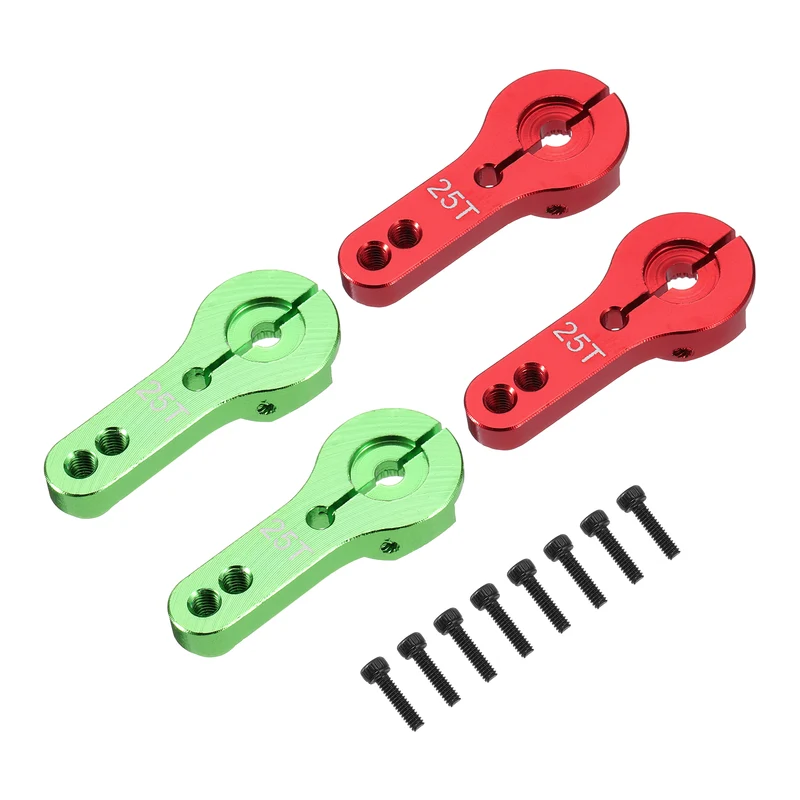 4 Pcs Aluminum Alloy 25T Steering Servo Arm Horn for DIY RC Car, Red/Green