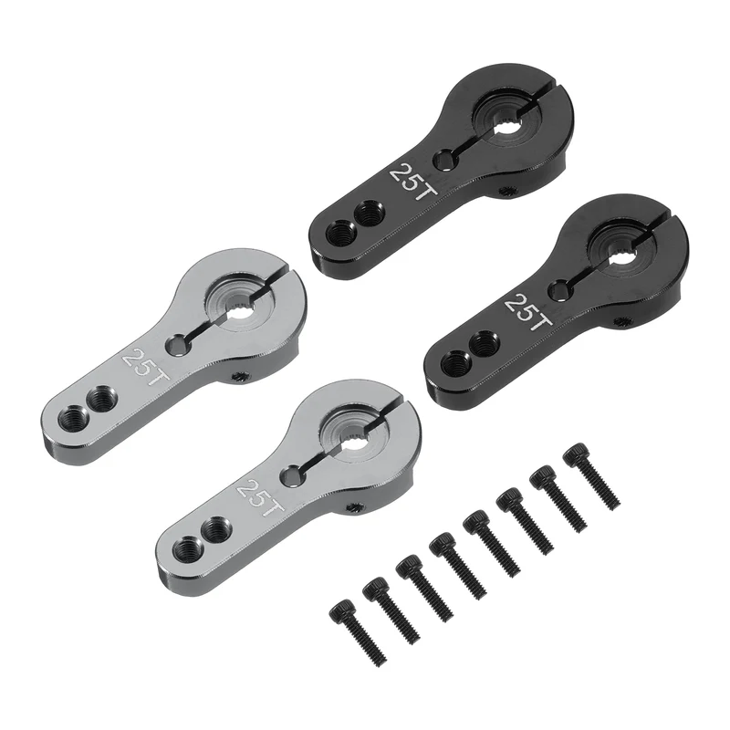 4 Pcs Aluminum Alloy 25T Steering Servo Arm Horn for DIY RC Car, Black/Gray
