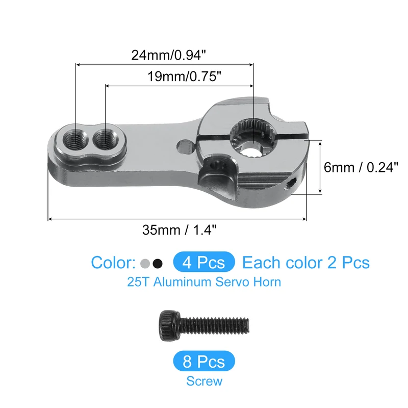 4 Pcs Aluminum Alloy 25T Steering Servo Arm Horn for DIY RC Car, Black/Gray