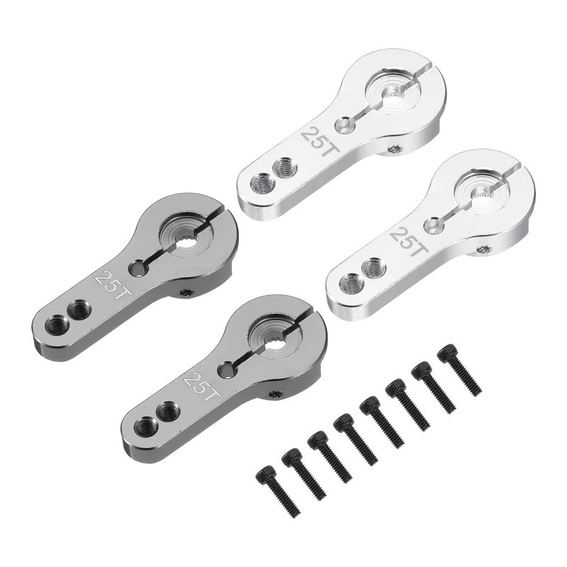4 Pcs Aluminum Alloy 25T Steering Servo Arm Horn for DIY RC Car, Silver/Gray
