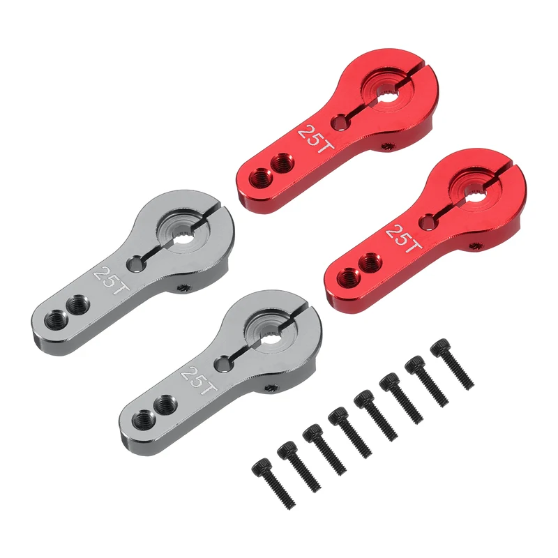 4 Pcs Aluminum Alloy 25T Steering Servo Arm Horn for DIY RC Car, Red/Gray