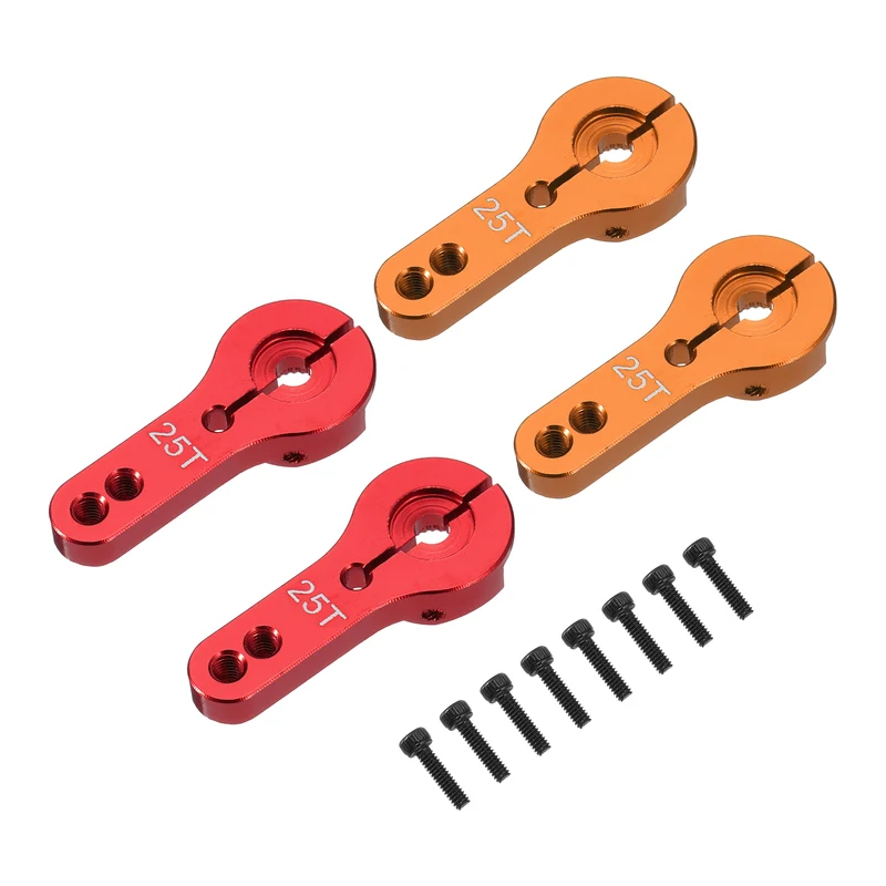 4 Pcs Aluminum Alloy 25T Steering Servo Arm Horn for DIY RC Car, Orange/Red