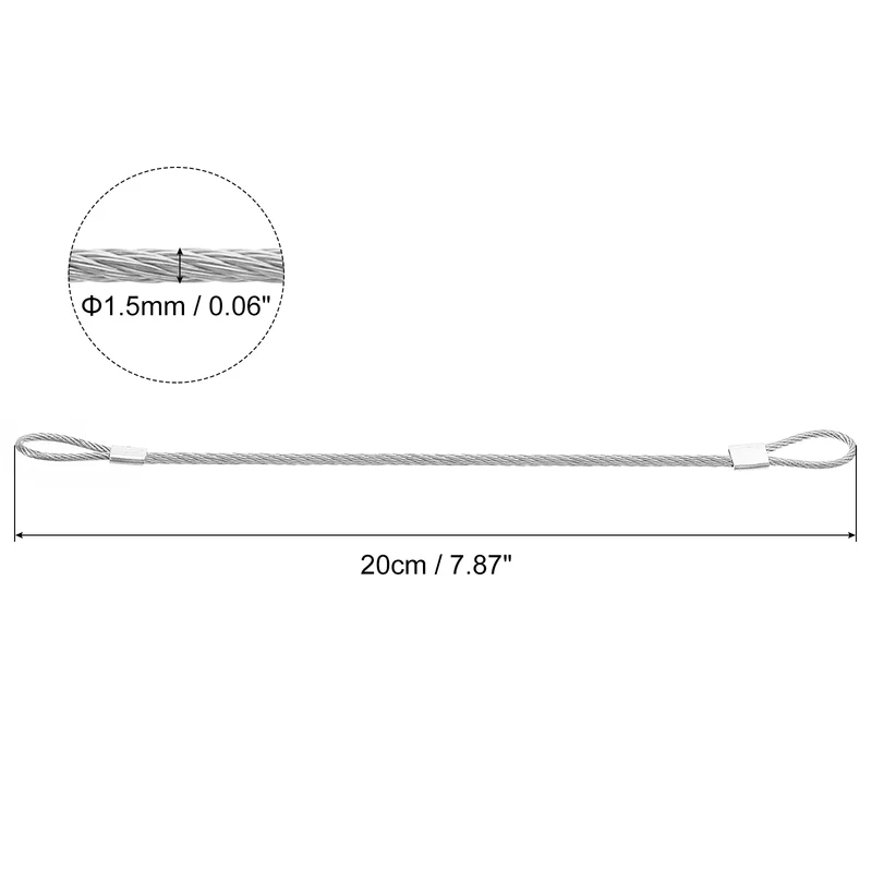 20Pcs Lanyard Cable, 20cmx1.5mm Stainless Steel Wire Cable with Loops, Silver