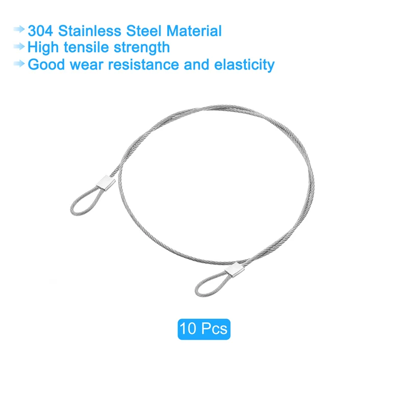10Pcs Lanyard Cable 20cmx1.5mm Stainless Steel Wire Cable with Loops Silver