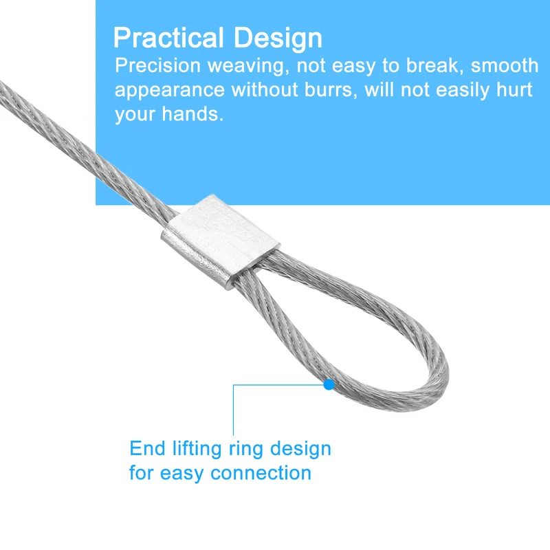10Pcs Lanyard Cable 20cmx1.5mm Stainless Steel Wire Cable with Loops Silver