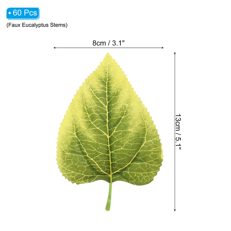 60Pcs 5.1x3.1" Artificial Green Leaves Bulk Greenery Fake Sunflower Leaves
